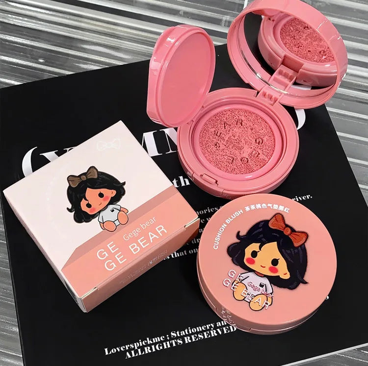 Blusear Cushion Blush – långvarigt rouge med puff, blendbar nyans & brightening-effekth Blendable Shade with Powder Puff Whitening without Sticking Long Lasting Gege Bear Makeup Blusher