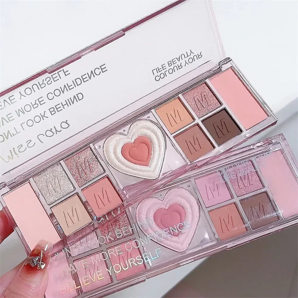 12-färgs Love Heart Eyeshadow Palette – koreansk ögonskugga i rosa hjärtdesign