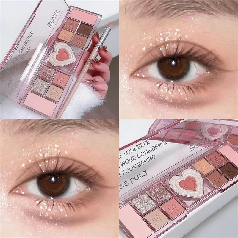 12-färgs Love Heart Eyeshadow Palette – koreansk ögonskugga i rosa hjärtdesign