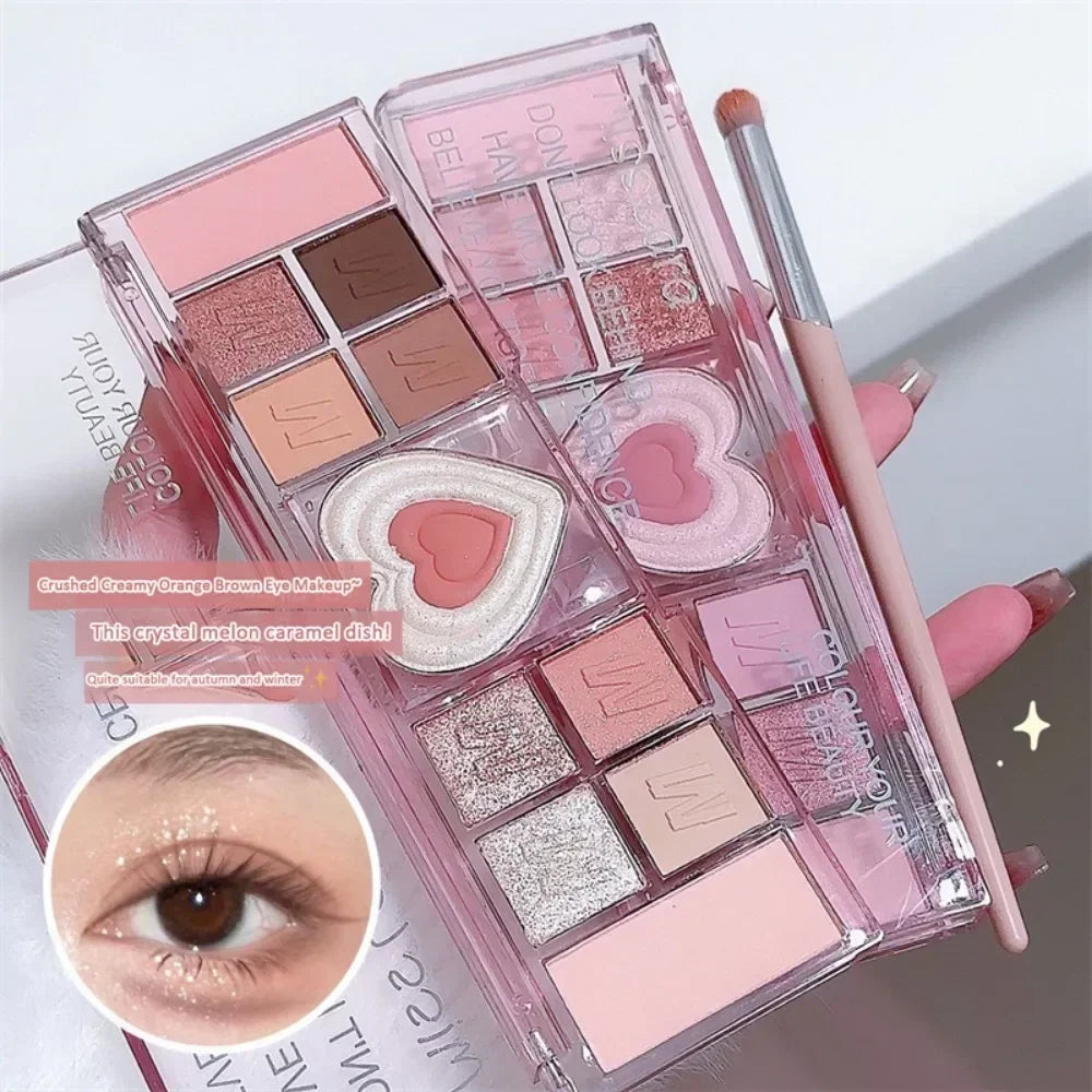 12-färgs Love Heart Eyeshadow Palette – koreansk ögonskugga i rosa hjärtdesign
