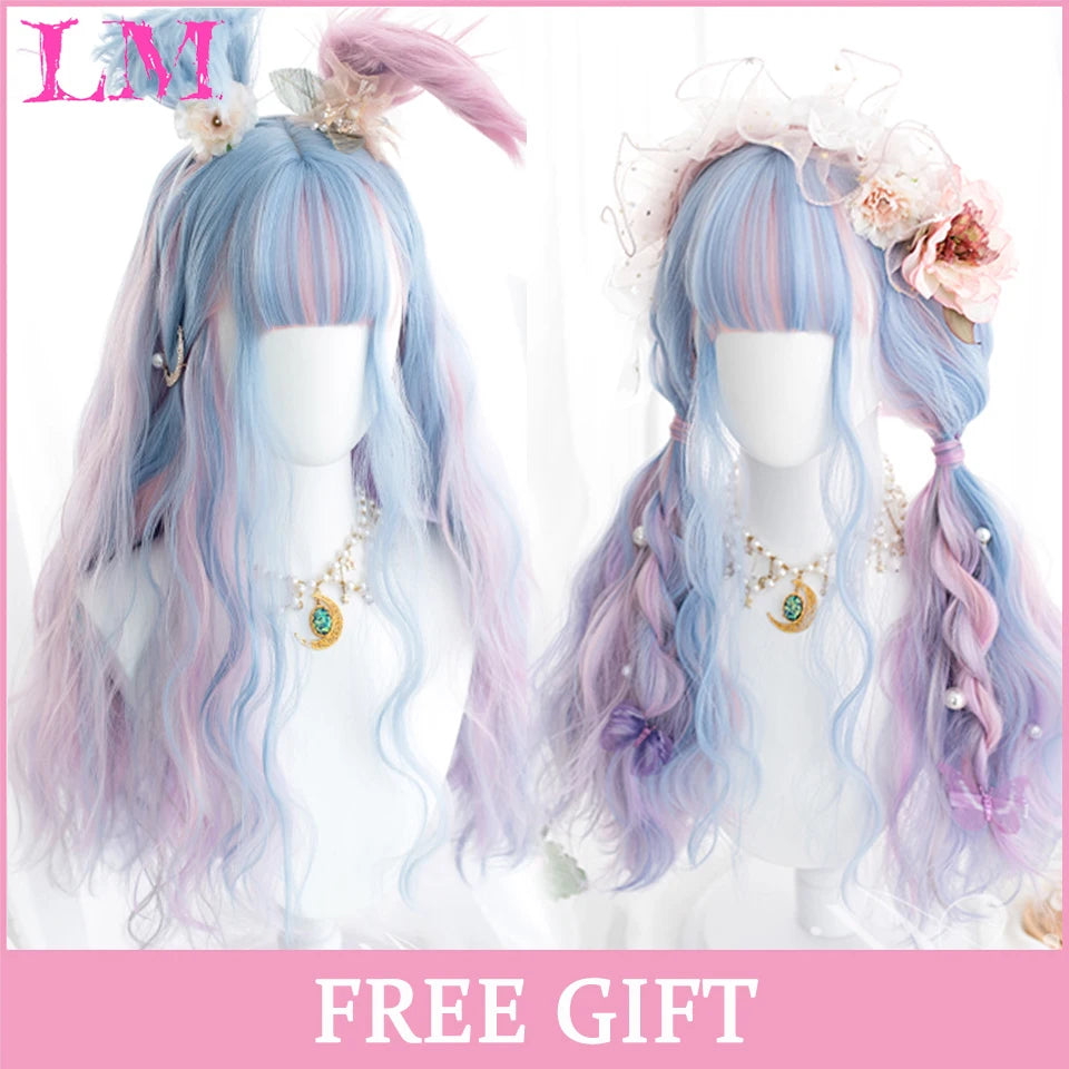 Rosa rak peruk 61 cm – lång syntetperuk med lugg