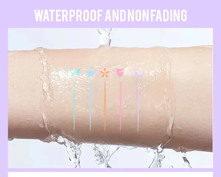 Eyeliner set 5-pack – pastell eyeliners med stämplar (fjäril, stjärna, hjärta, blomma & måne), vattenfasta & snabbtorkande