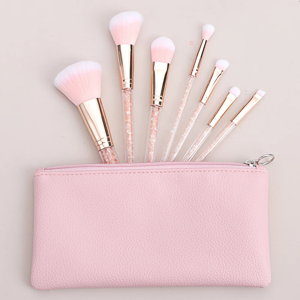 7-pack Pink Crystal Makeup Brushes – professionellt borstsätt i kawaii design
