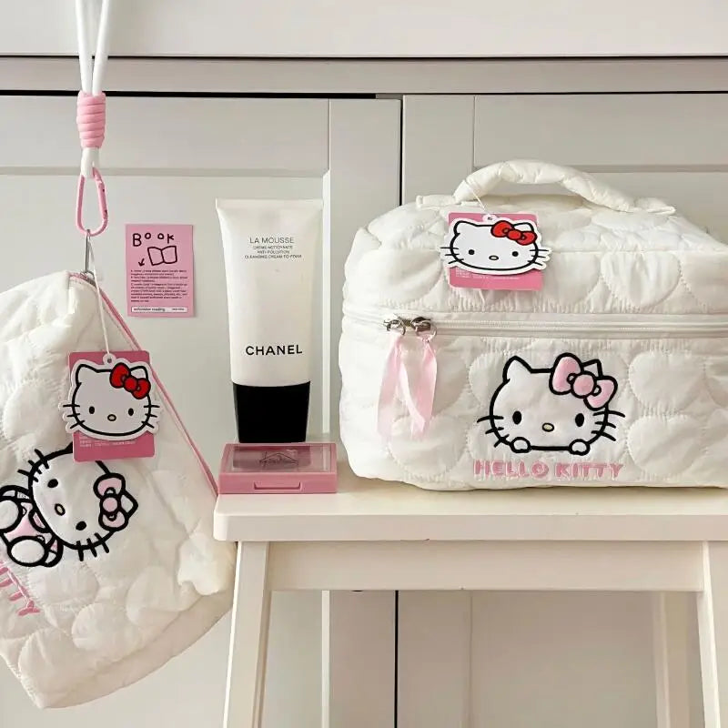 Hello Kitty Sminkväska – Kawaii fyrkantig necessär med dubbel dragkedja
