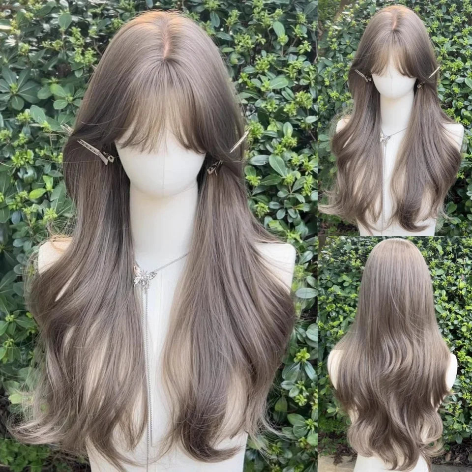 Ombre Harajuku-peruk 66 cm – lång vågig cosplayperuk med lugg