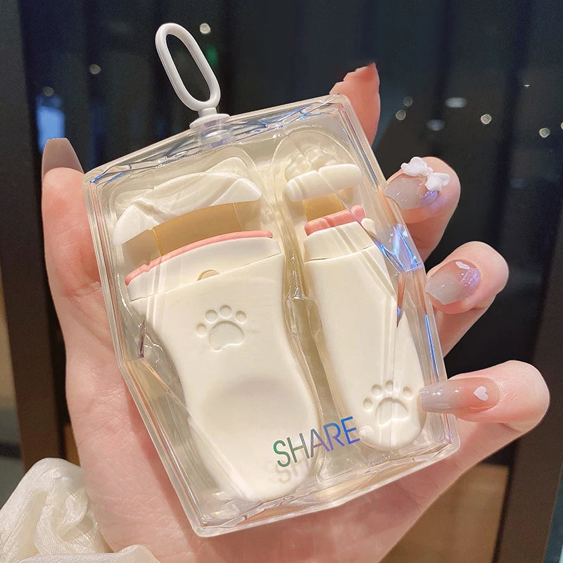 Katt-tass ögonfransböjare – söt och portabel fransböjare med extra silikonpad