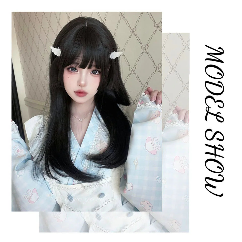 Ombre Harajuku-peruk 66 cm – lång vågig cosplayperuk med lugg