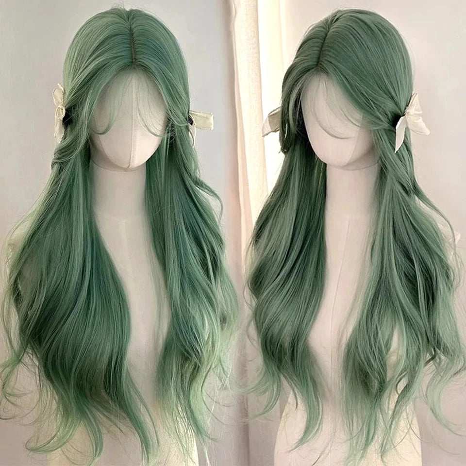 Ombre Harajuku-peruk 66 cm – lång vågig cosplayperuk med lugg