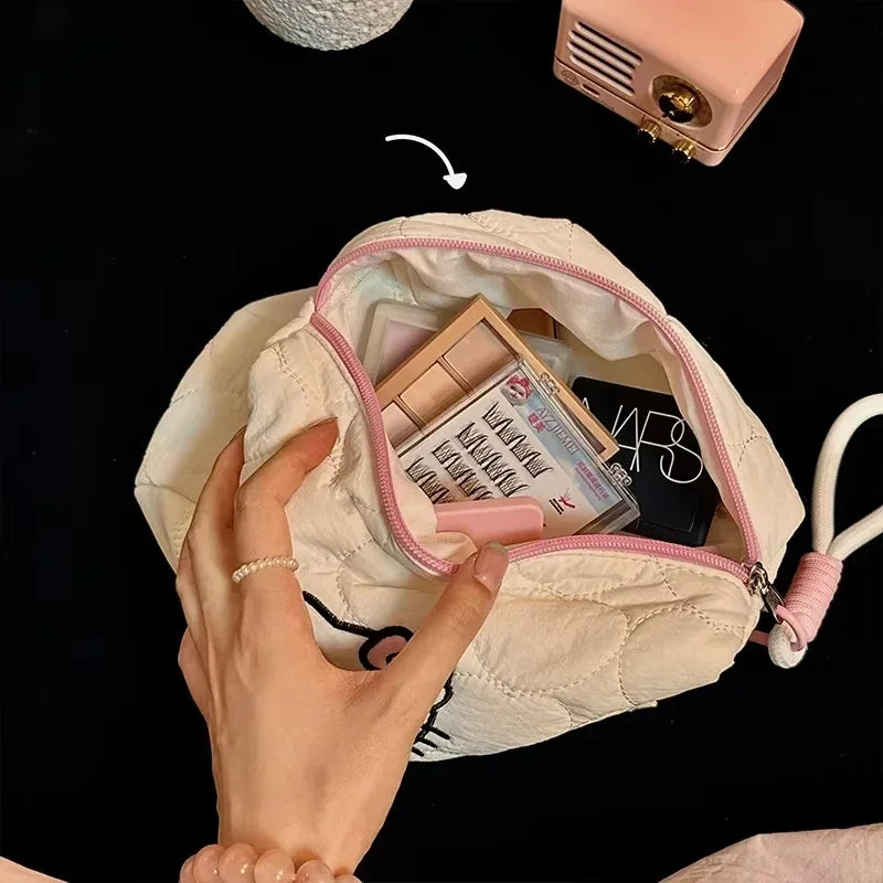 Hello Kitty Sminkväska – Kawaii fyrkantig necessär med dubbel dragkedja