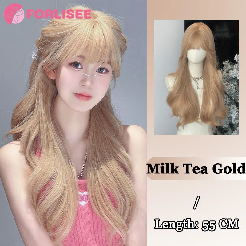 Ombre-peruk 66 cm – lång lockig cosplayperuk med mittbena