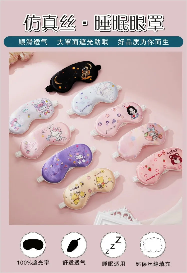 Sanrio Hello Kitty & Kuromi sovmask – silkeslen ögonmask för vila, resa & kawaii-stil