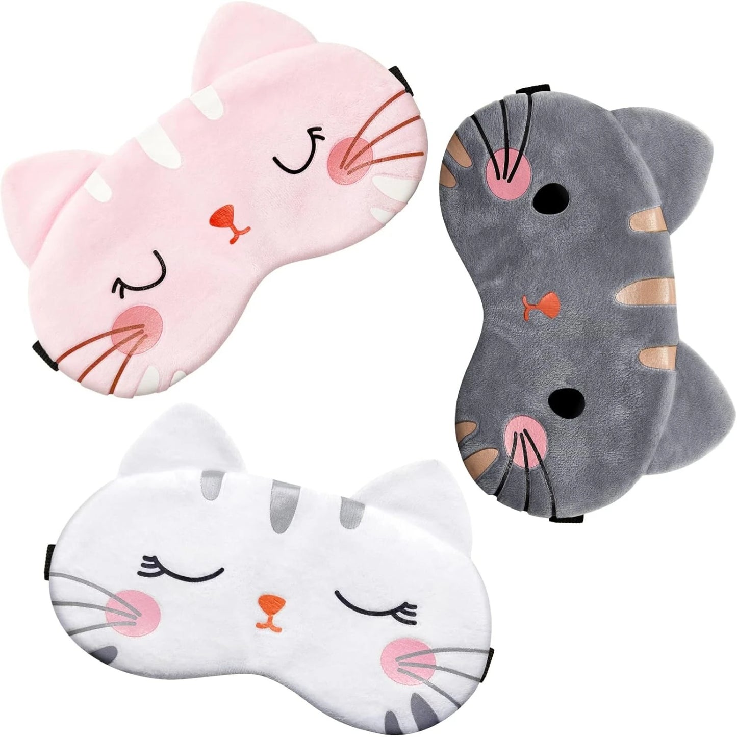 3-pack kawaii sovmasker – mjuka ögonmasker med kattmotiv