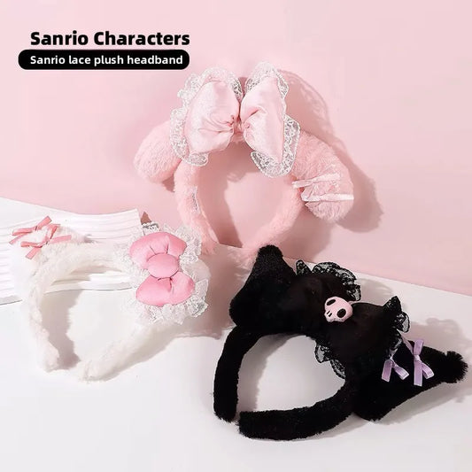 Hello Kitty hårband för barn – söta plyschiga håraccessoarer med spets & rosetter