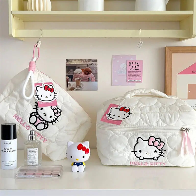 Hello Kitty Sminkväska – Kawaii fyrkantig necessär med dubbel dragkedja