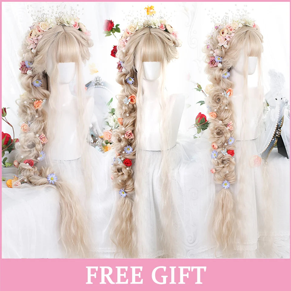 Rosa rak peruk 61 cm – lång syntetperuk med lugg