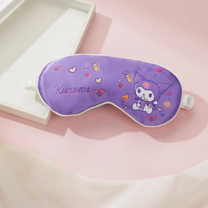 Sanrio Hello Kitty & Kuromi sovmask – silkeslen ögonmask för vila, resa & kawaii-stil