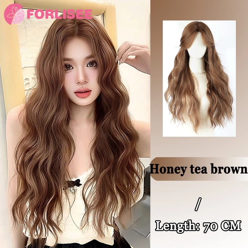 Ombre-peruk 66 cm – lång lockig cosplayperuk med mittbena