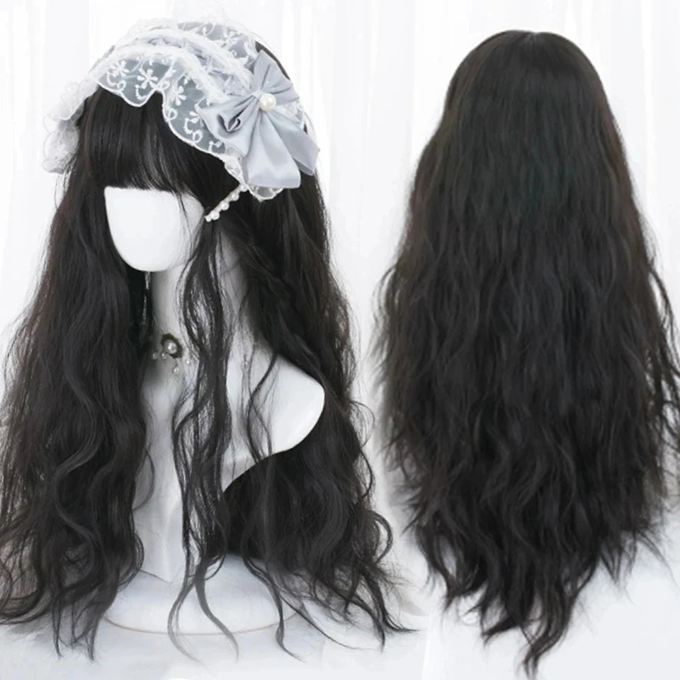 Ombre Harajuku-peruk 66 cm – lång vågig cosplayperuk med lugg