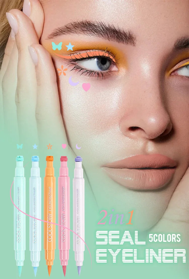 Eyeliner set 5-pack – pastell eyeliners med stämplar (fjäril, stjärna, hjärta, blomma & måne), vattenfasta & snabbtorkande