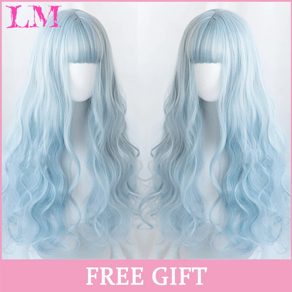 Rosa rak peruk 61 cm – lång syntetperuk med lugg