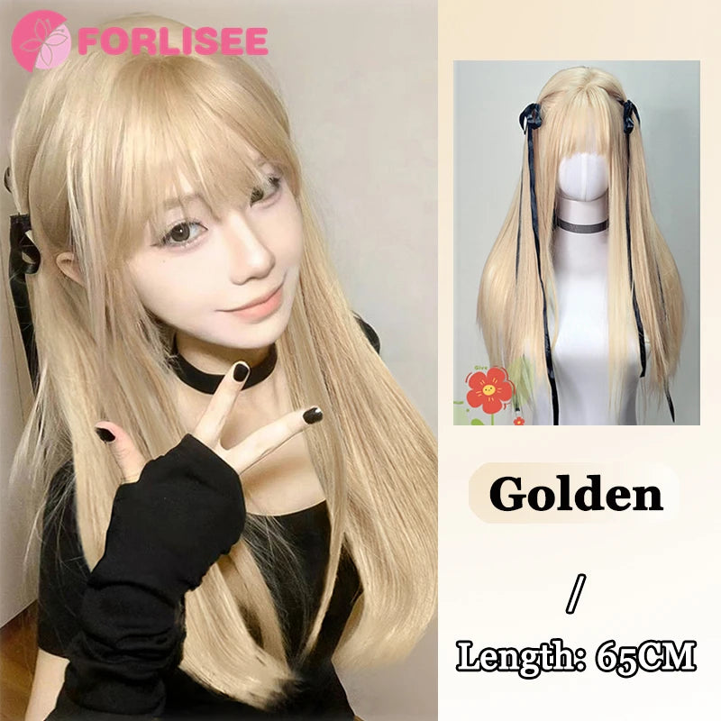 Ombre-peruk 66 cm – lång lockig cosplayperuk med mittbena