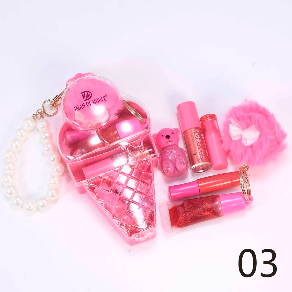 Ice Cream Bear Lip Gloss Set – söt nyckelrings-gloss med långvarig fukt & glans