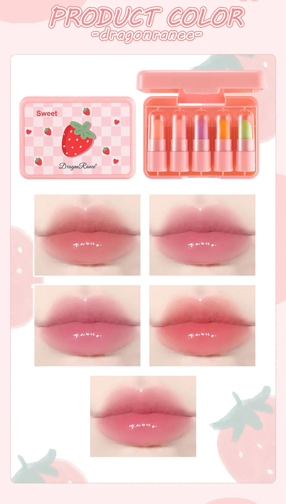 5-pack färgskiftande läppstift – söt gift set med fruktsmak, mini lipsticks som ändrar färg efter temperatur