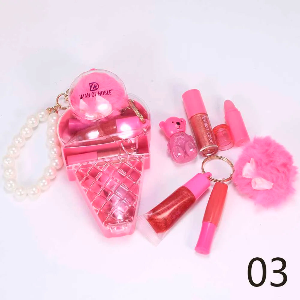 Ice Cream Bear Lip Gloss Set – söt nyckelrings-gloss med långvarig fukt & glans