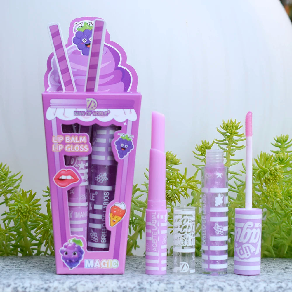 Ice Cream Lip Gloss & Lip Balm Set – söt design, återfuktande & långvarig glans