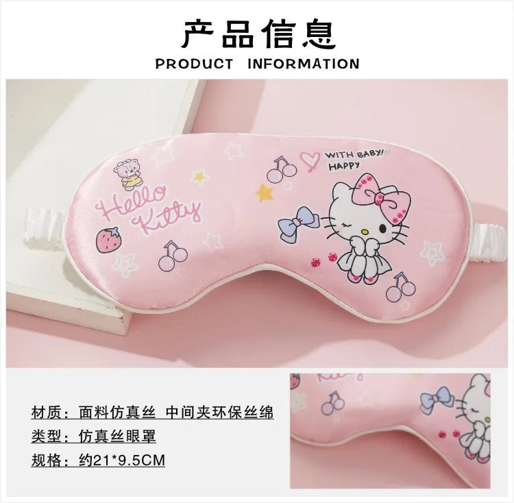 Sanrio Hello Kitty & Kuromi sovmask – silkeslen ögonmask för vila, resa & kawaii-stil