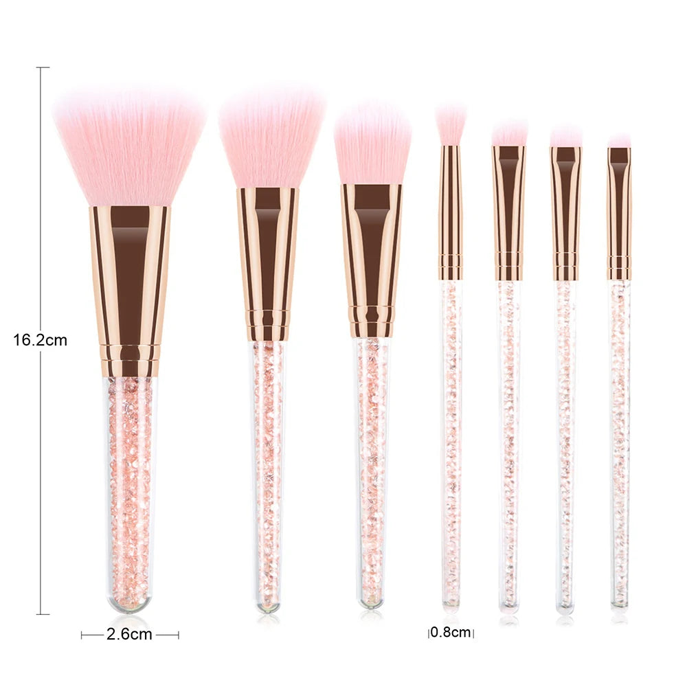 7-pack Pink Crystal Makeup Brushes – professionellt borstsätt i kawaii design