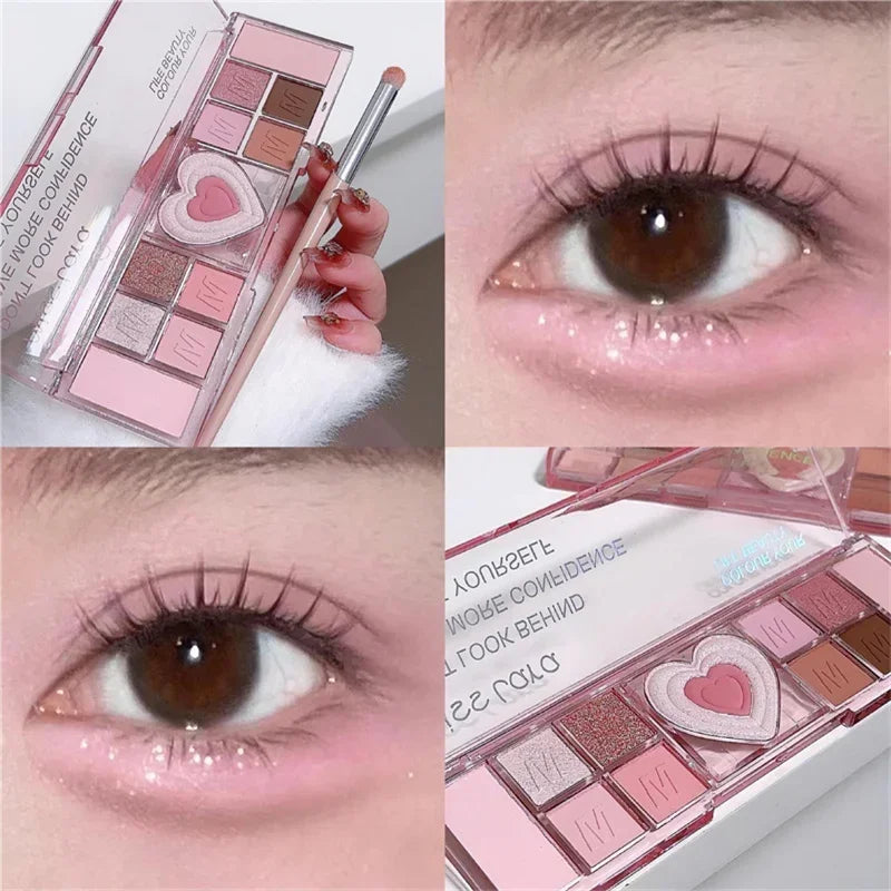 12-färgs Love Heart Eyeshadow Palette – koreansk ögonskugga i rosa hjärtdesign
