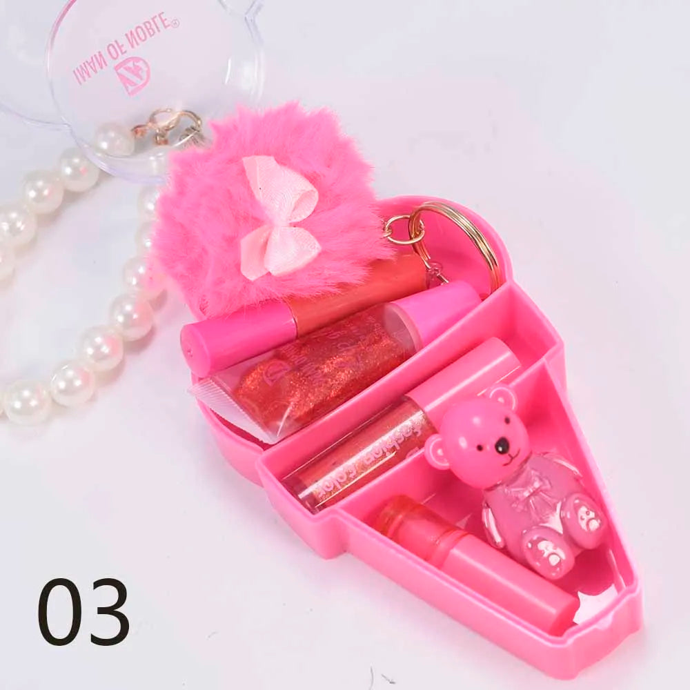 Ice Cream Bear Lip Gloss Set – söt nyckelrings-gloss med långvarig fukt & glans