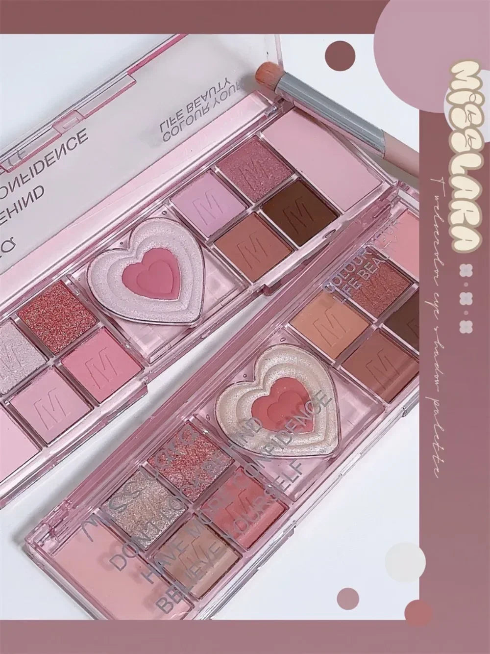 12-färgs Love Heart Eyeshadow Palette – koreansk ögonskugga i rosa hjärtdesign