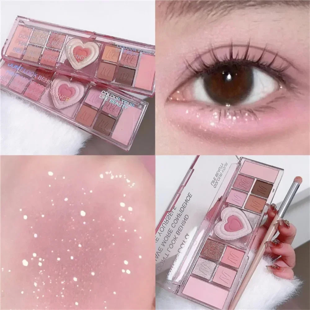 12-färgs Love Heart Eyeshadow Palette – koreansk ögonskugga i rosa hjärtdesign