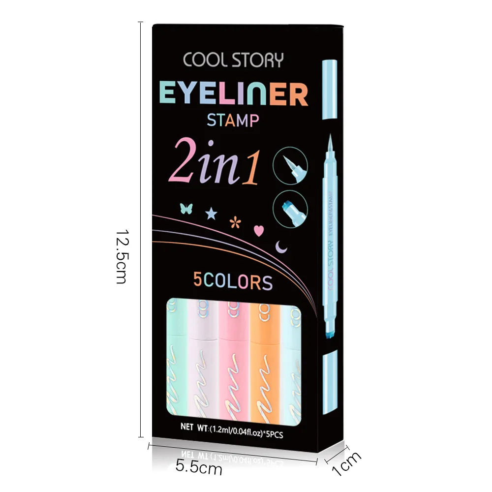 Eyeliner set 5-pack – pastell eyeliners med stämplar (fjäril, stjärna, hjärta, blomma & måne), vattenfasta & snabbtorkande