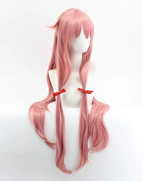 Gasai Yuno cosplayperuk – lång rosa syntetperuk med hästsvans