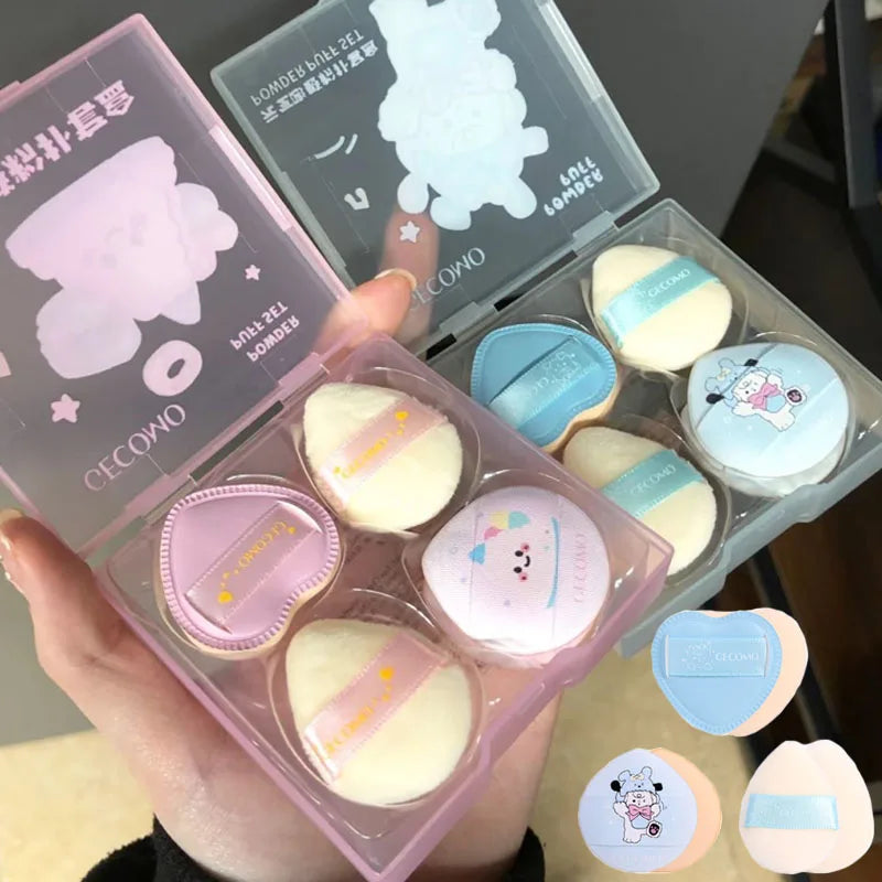 Cute Velvet Powder Puff Set – 5 st mjuka sminksvampar i box för foundation, blush & highlighter