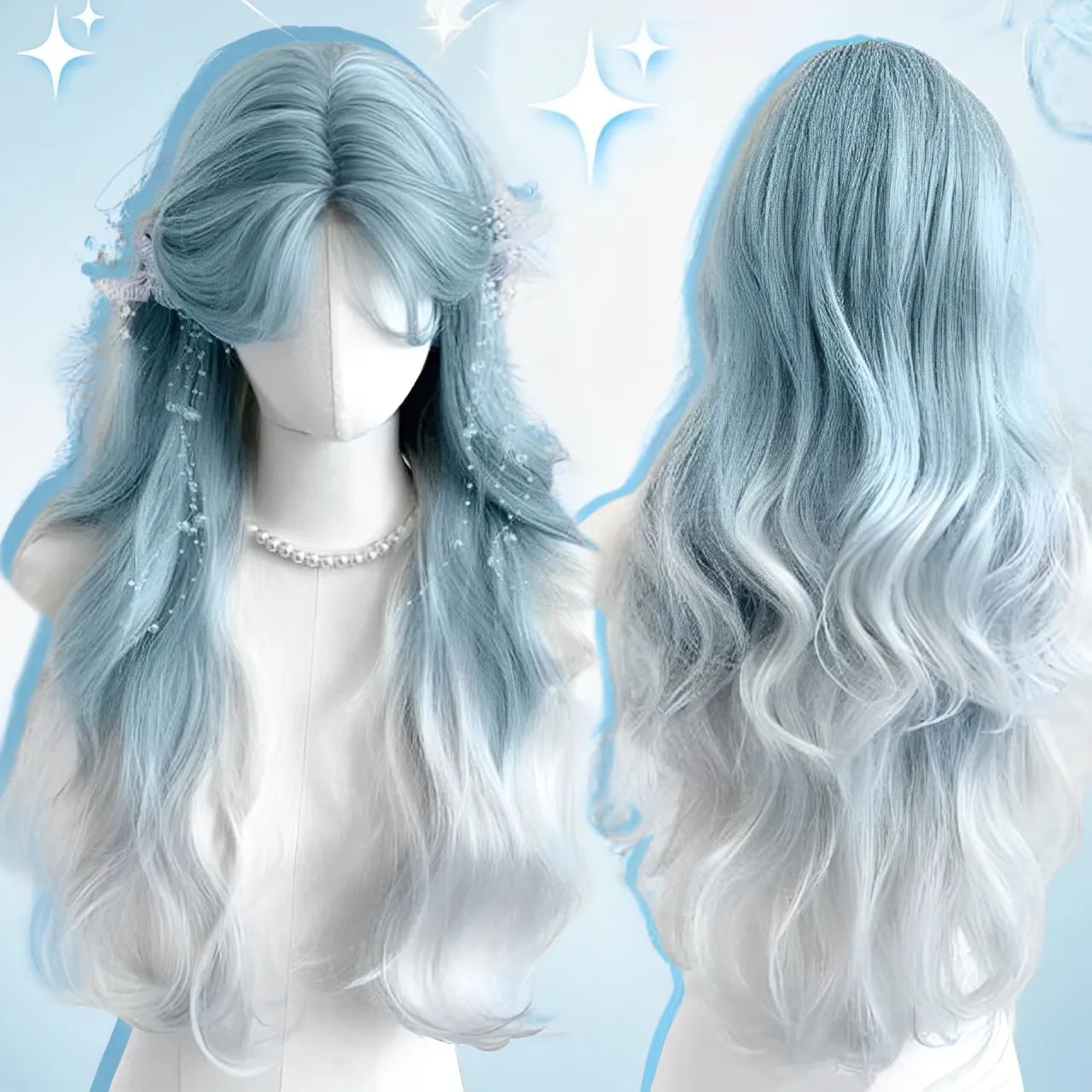 Ombre Harajuku-peruk 66 cm – lång vågig cosplayperuk med lugg