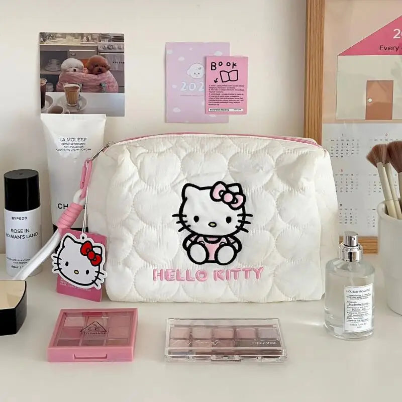 Hello Kitty Sminkväska – Kawaii fyrkantig necessär med dubbel dragkedja