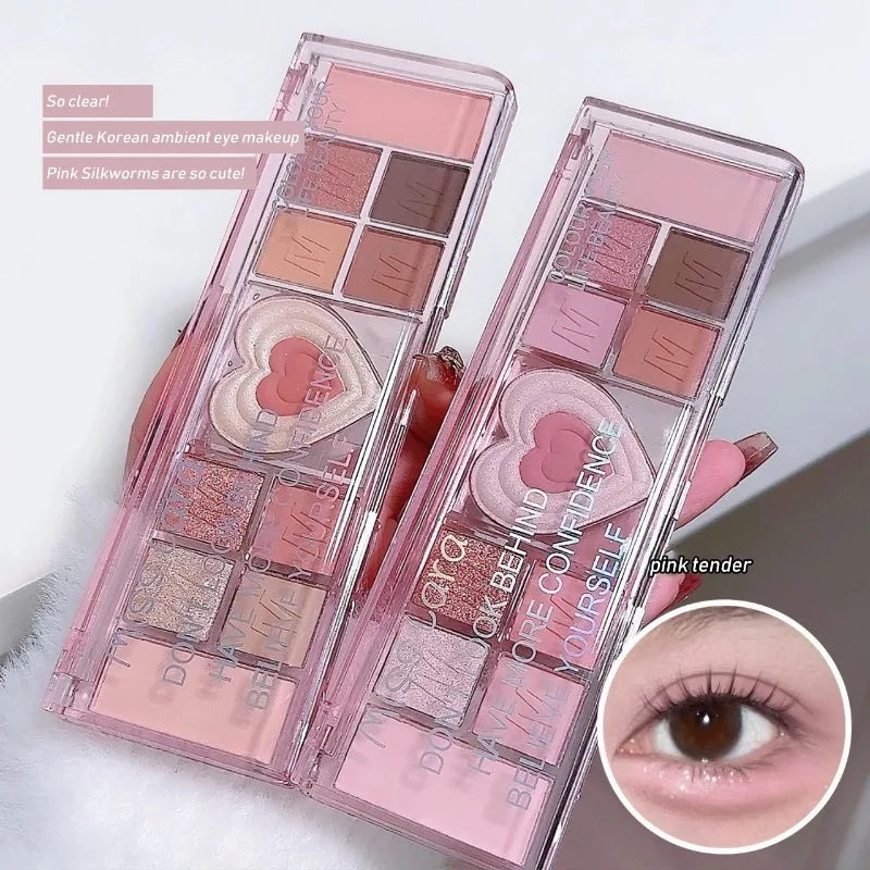 12-färgs Love Heart Eyeshadow Palette – koreansk ögonskugga i rosa hjärtdesign