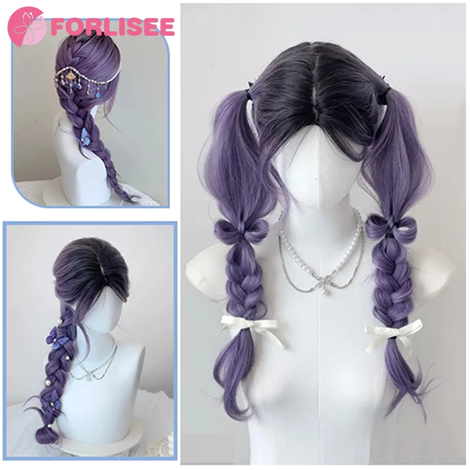 Ombre-peruk 66 cm – lång lockig cosplayperuk med mittbena