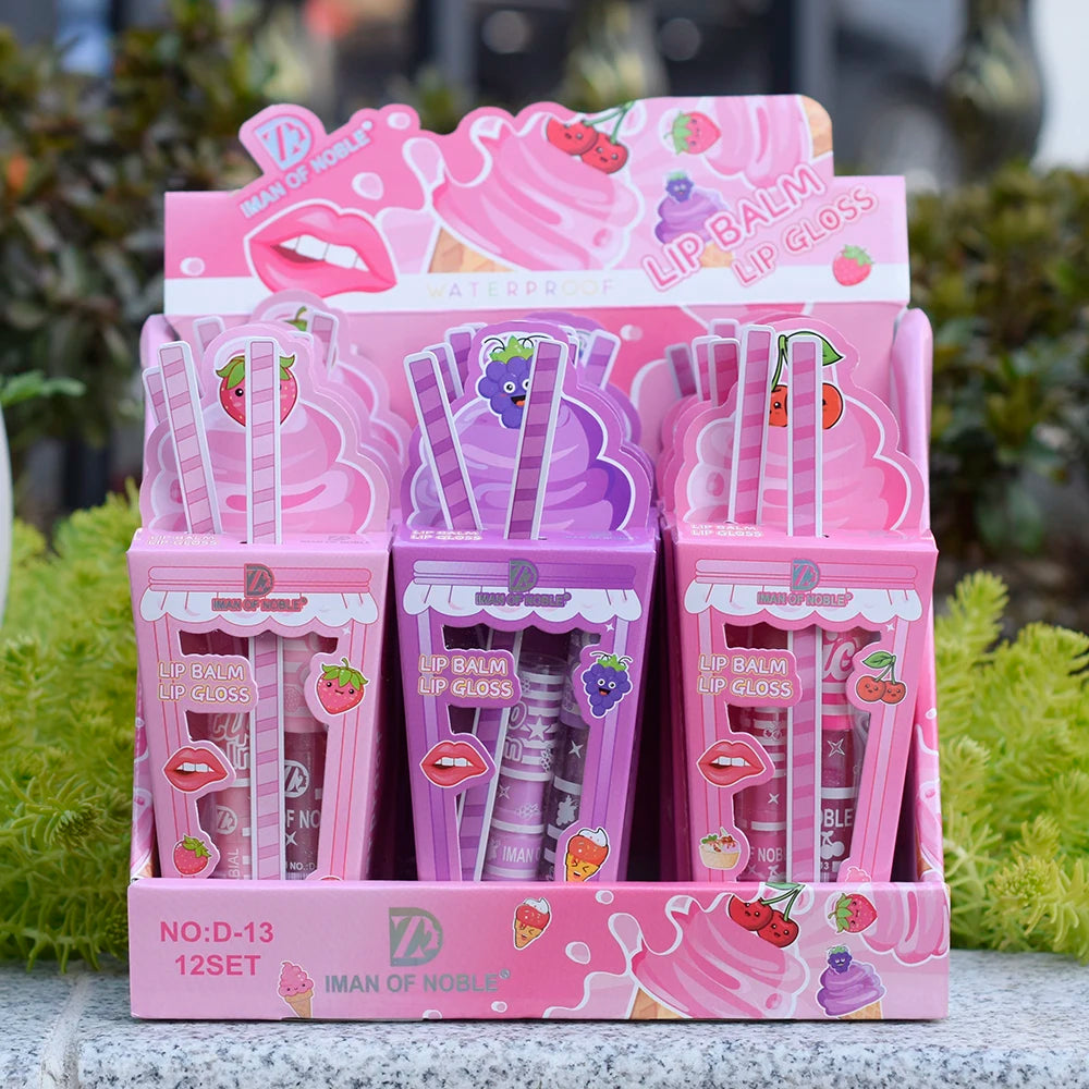 Ice Cream Lip Gloss & Lip Balm Set – söt design, återfuktande & långvarig glans