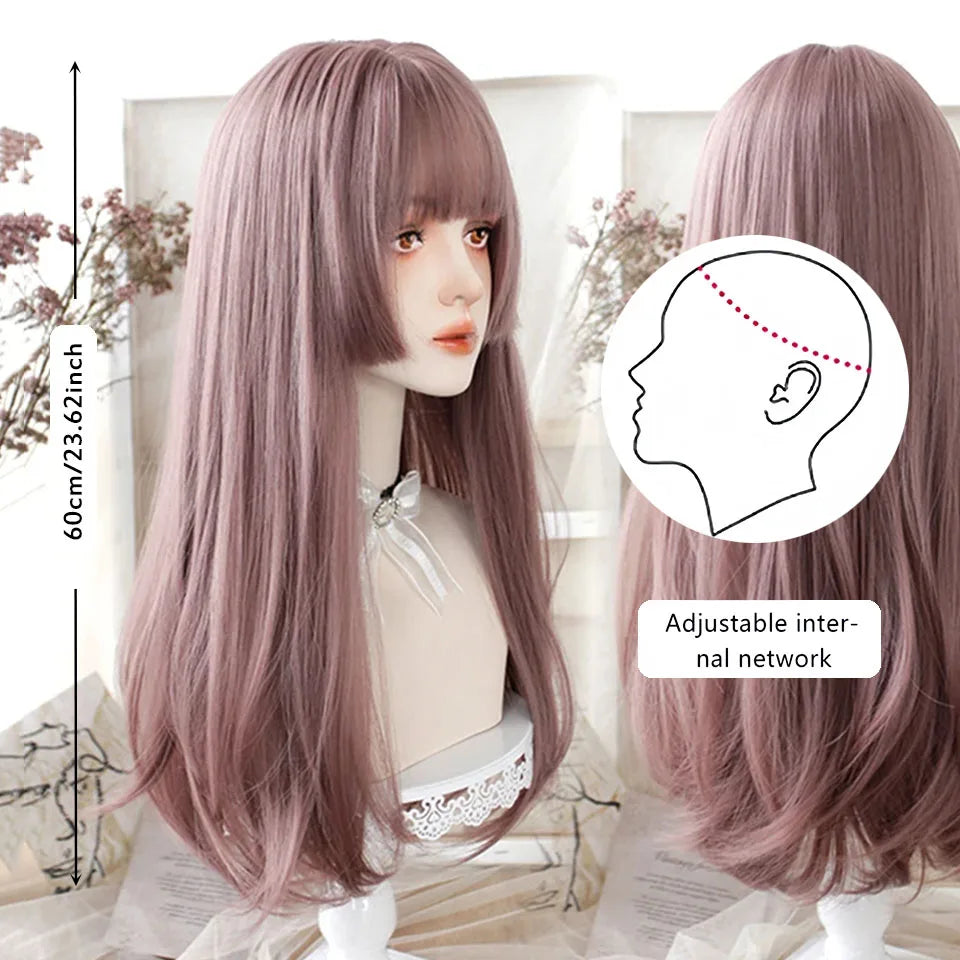 Ombre Harajuku-peruk 66 cm – lång vågig cosplayperuk med lugg