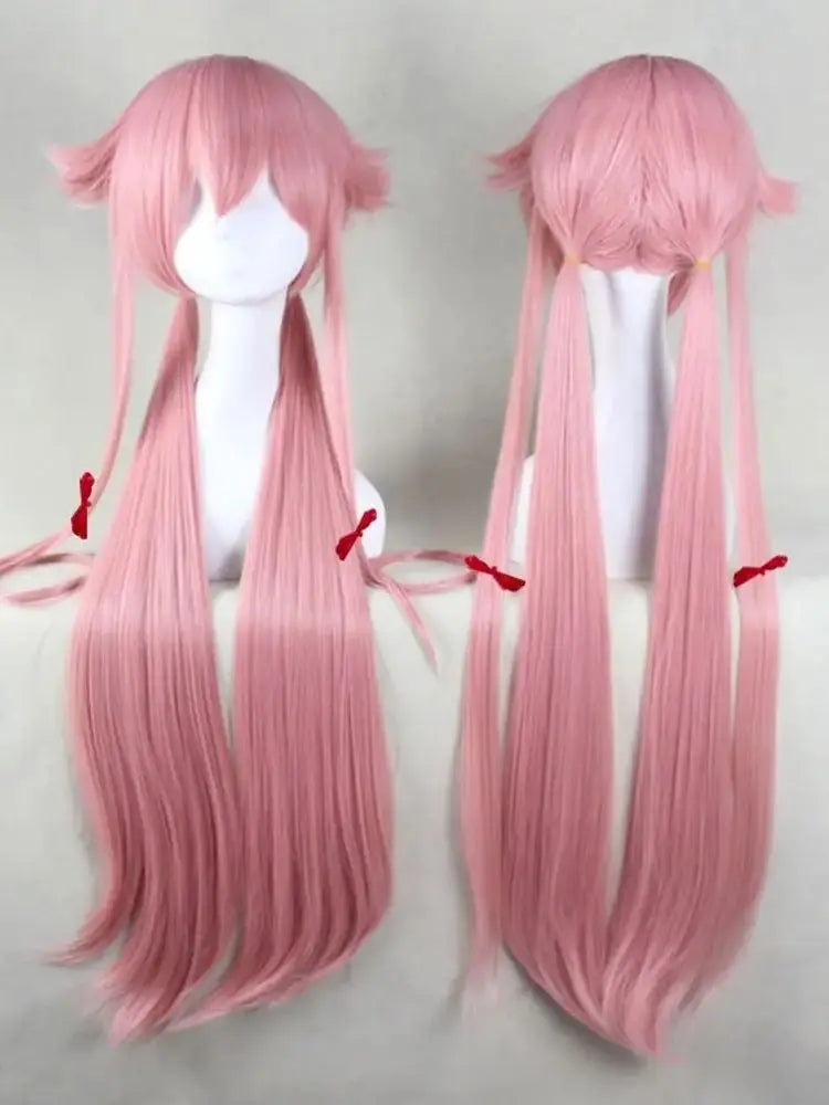 Gasai Yuno cosplayperuk – lång rosa syntetperuk med hästsvans