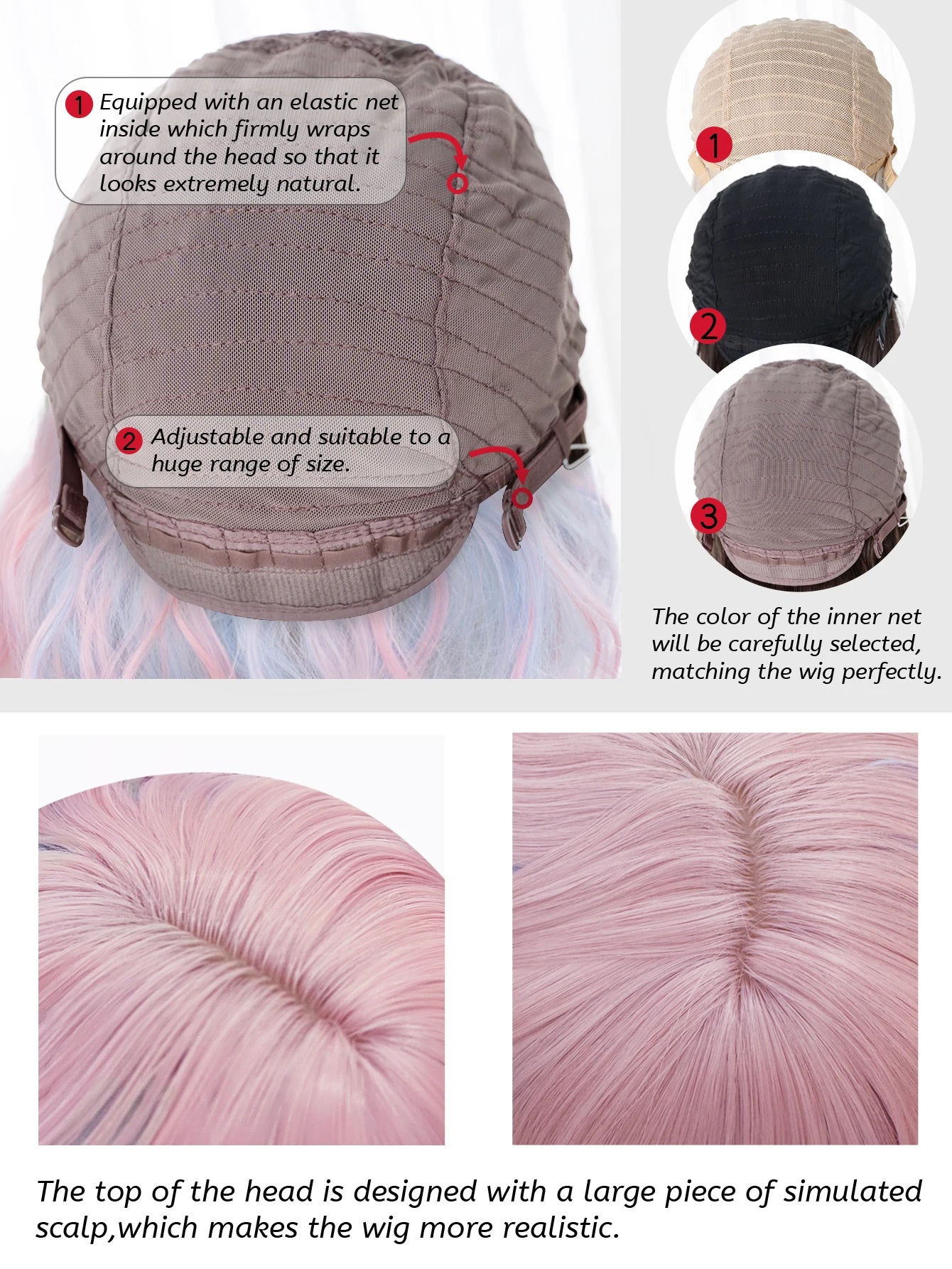 Lolita-peruk 30 cm – kort vågig peruk i blå & rosa toner med lugg