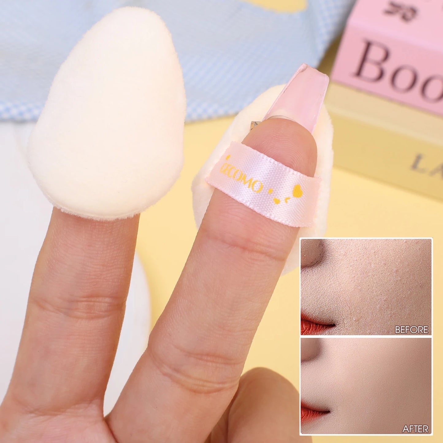 Cute Velvet Powder Puff Set – 5 st mjuka sminksvampar i box för foundation, blush & highlighter