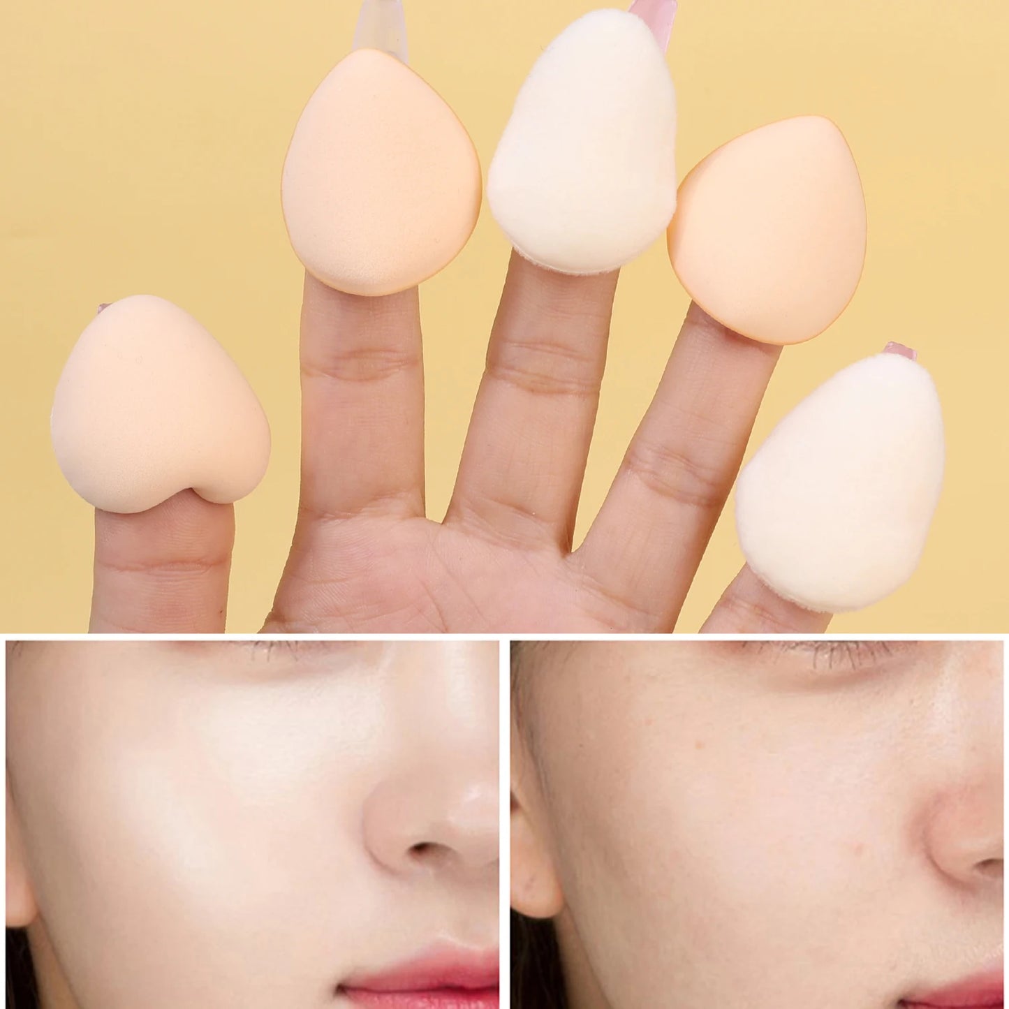 Cute Velvet Powder Puff Set – 5 st mjuka sminksvampar i box för foundation, blush & highlighter