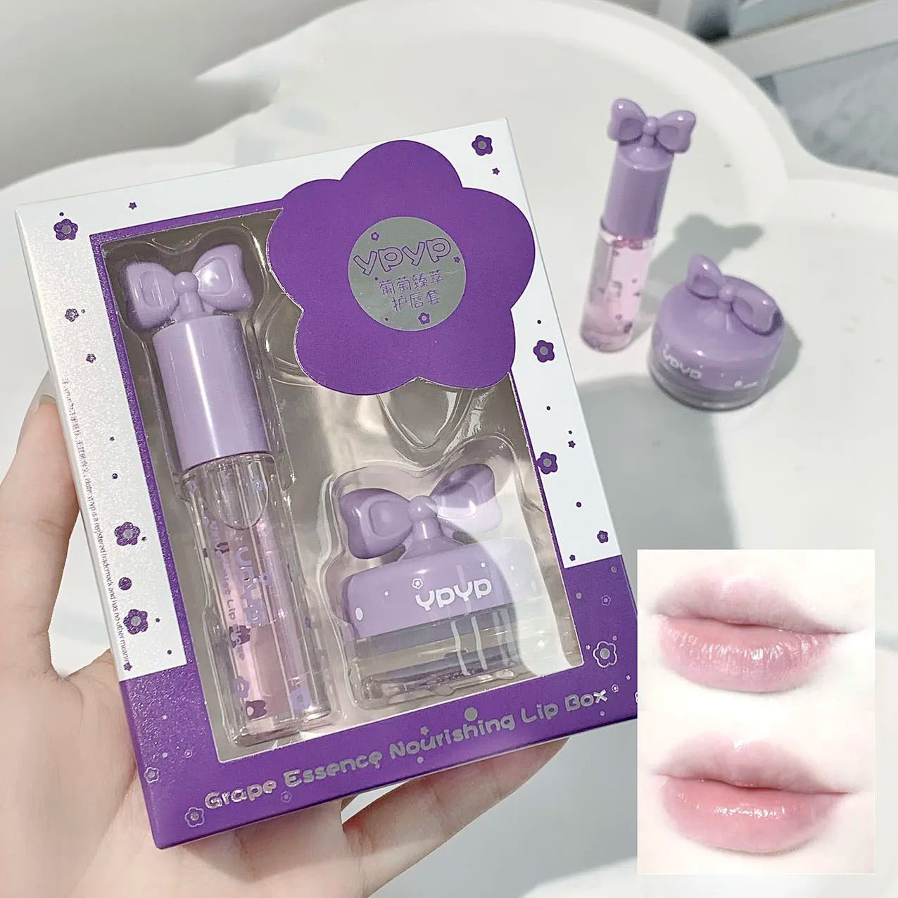 2-delat lip care set – återfuktande lip gloss & lip mask med persikoessens