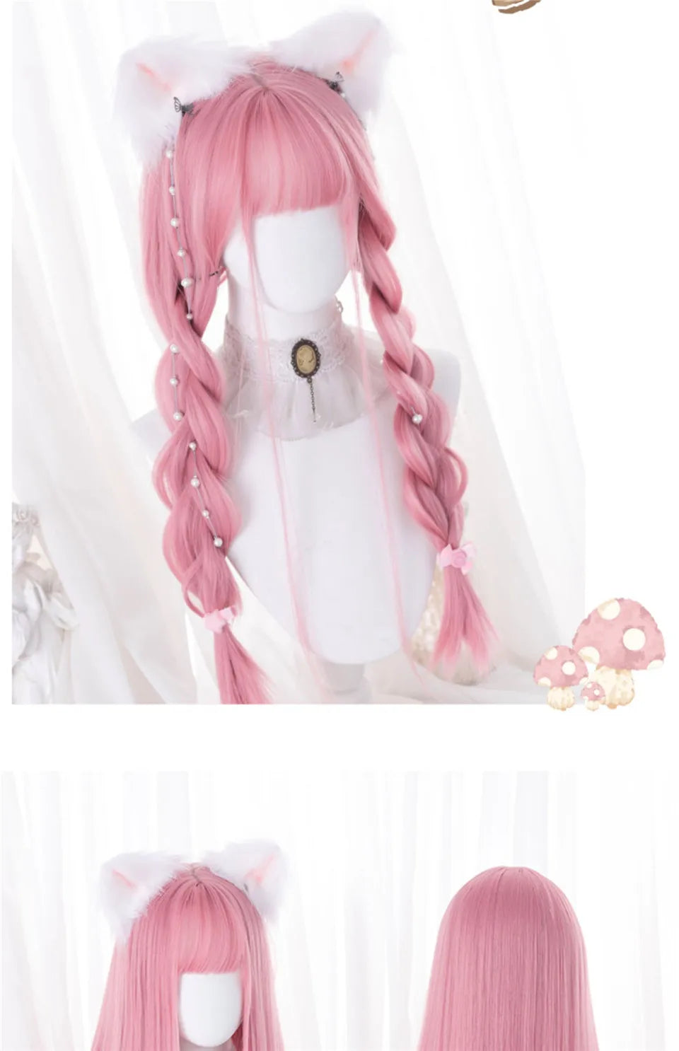 Rosa rak peruk 61 cm – lång syntetperuk med lugg